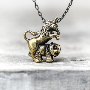 BlamoToys Unihorny Necklace - Solid Brass Handmade Unicorn and Panda Pendant
